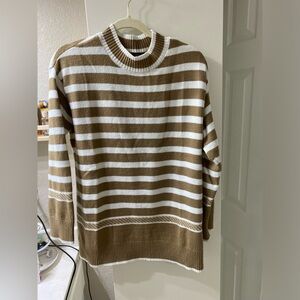 Brown and white striped sweater.